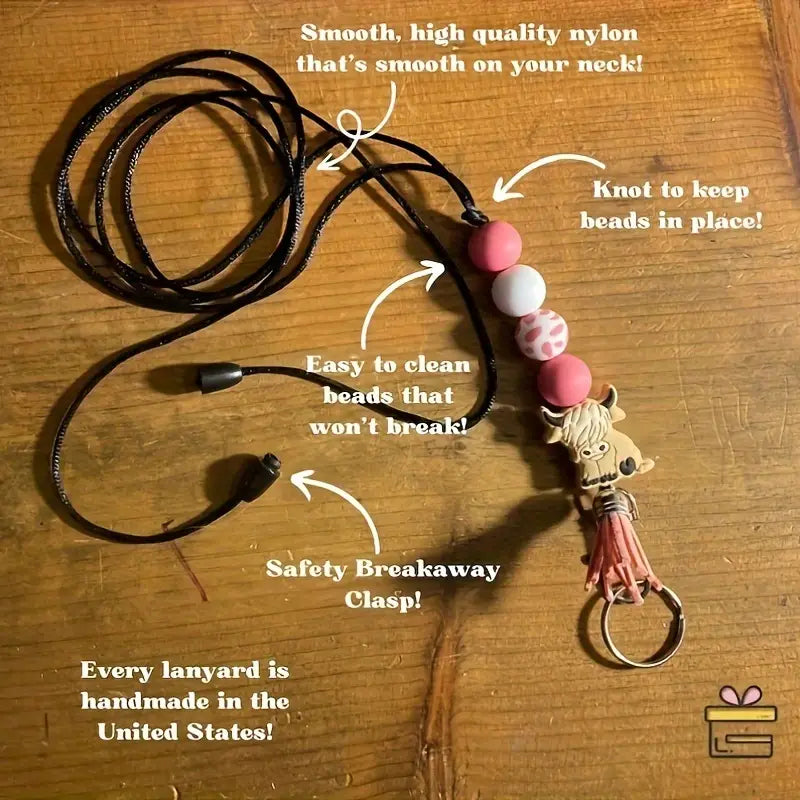 Pink Cow Beaded ID Badge Holder
