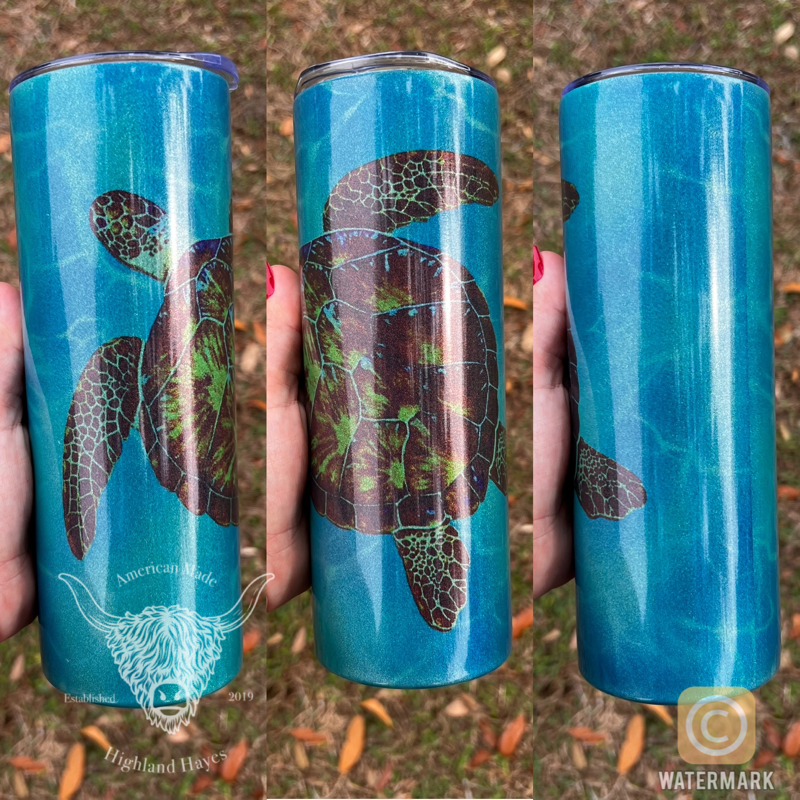 Blue Glitter Turtle Tumbler