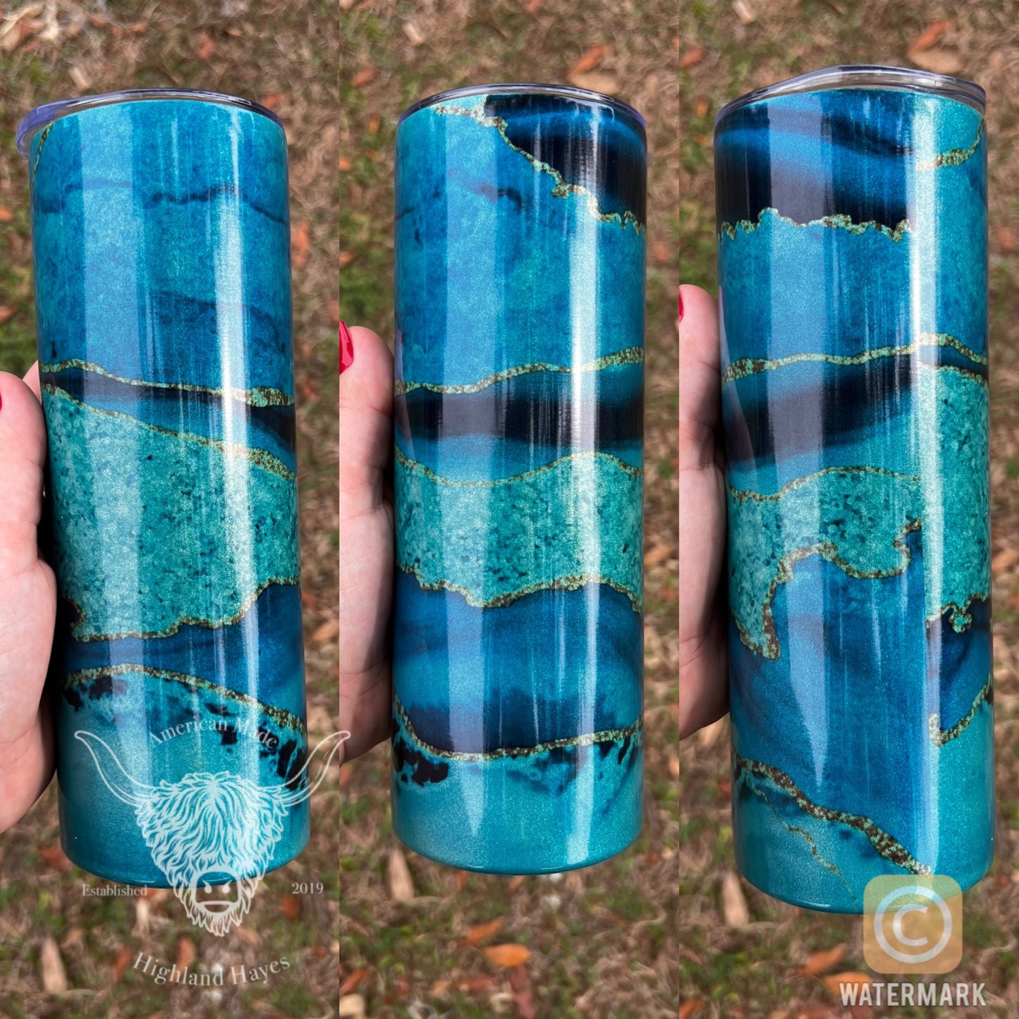 Blue Glitter Marble Tumbler